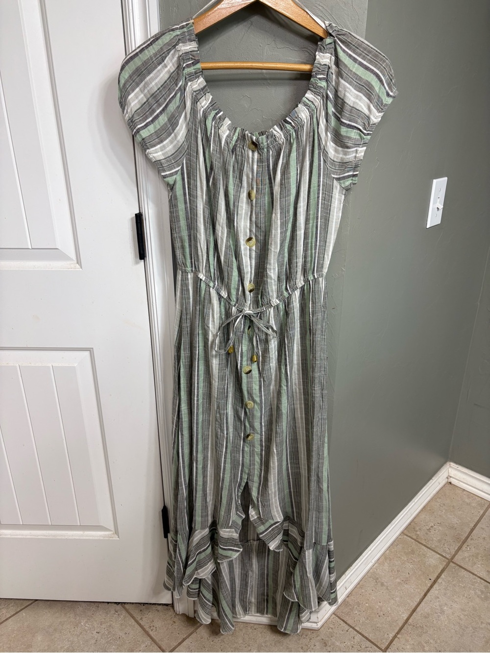 indulge Striped Maxi Dress in Olive Green and White